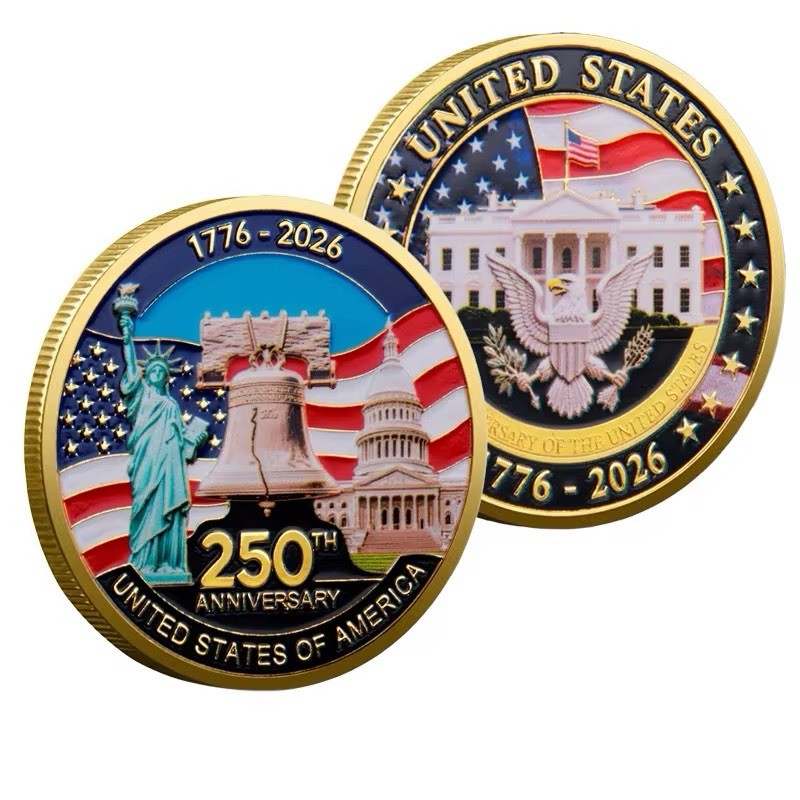 Gold USA 250th Anniversary Coin Eagle Statue of Liberty White House 1776-2026