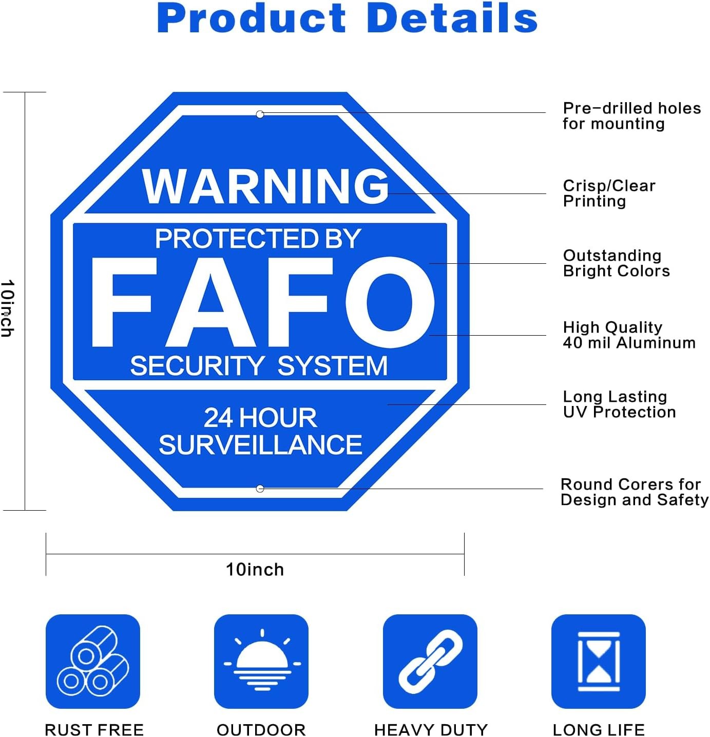 2Pack 10x10in Protected by FAFO Reflective Security Sign Blue