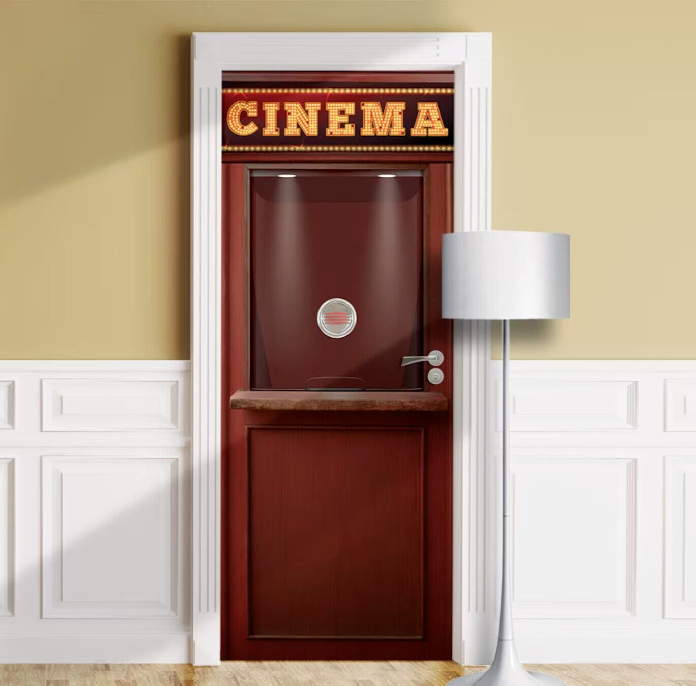 Movie Ticket Booth Door Mural, Home Theater Decoration. Peel’n’Stick, Sticker