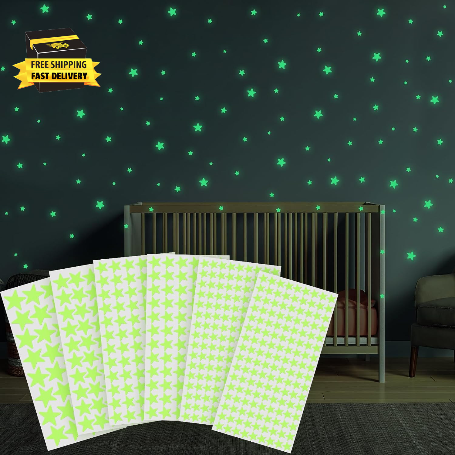Glow in the Dark Stars Stickers for Ceiling, 514Pcs 3D Room Wall Decor Ceiling S