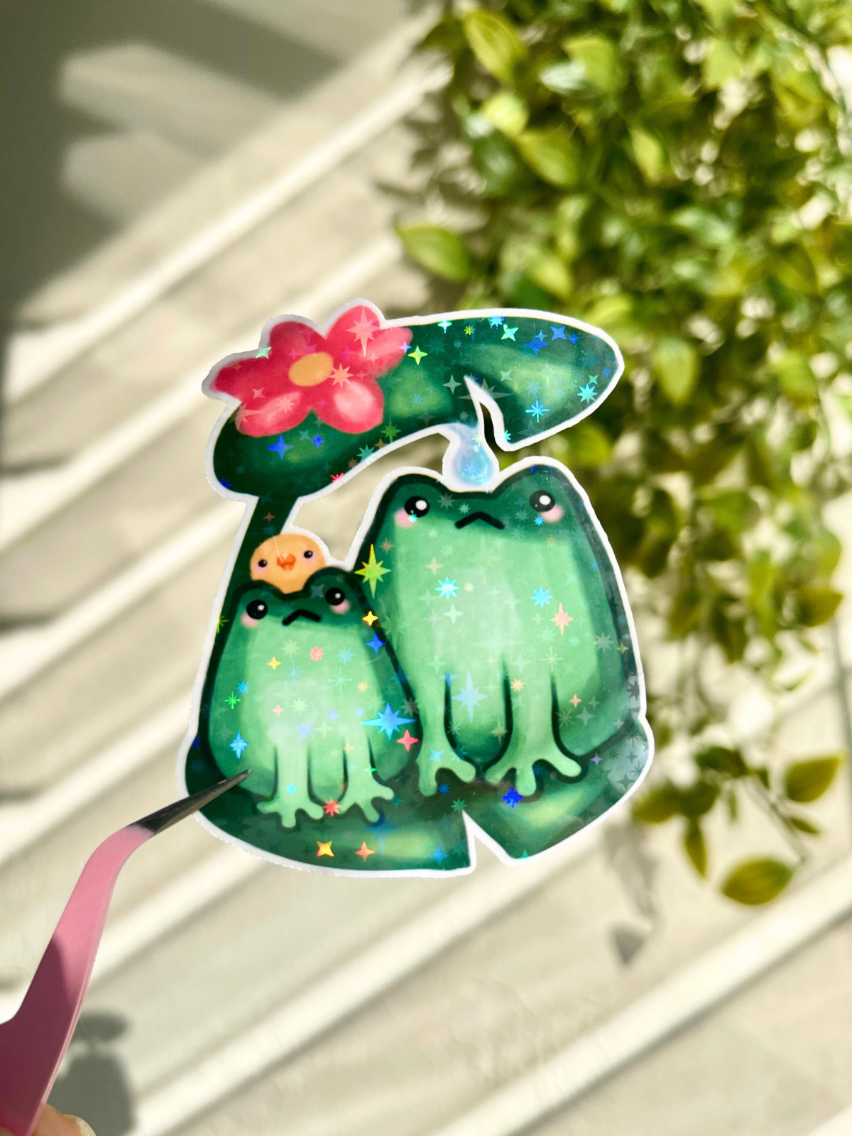 Frogs on a Lilly Pad Sticker, Cute Vinyl Die Cut Sticker