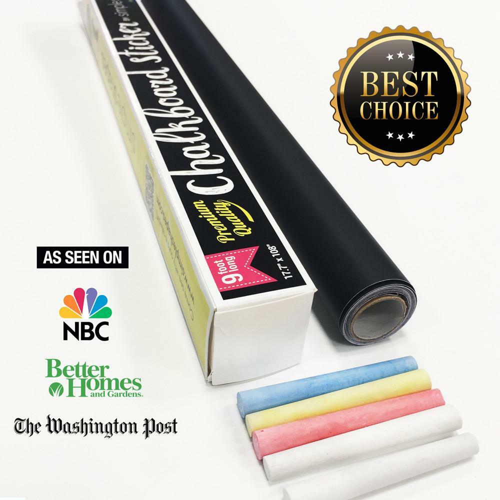 Chalkboard Contact Paper 9 foot roll (108 inches) + (5) Color Chalk Included