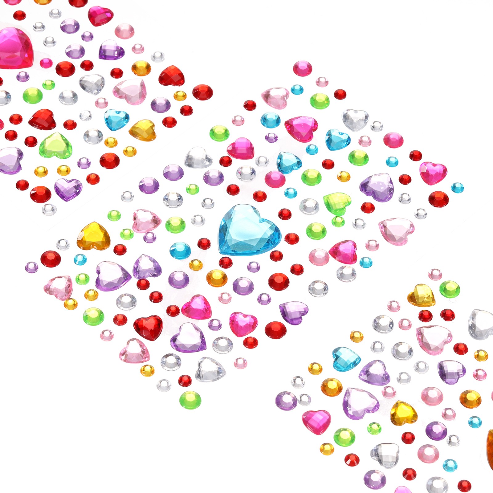 119Pcs Gems Stickers, 5 Sheet Circular and Heart Rhinestone Stickers, Multicolor