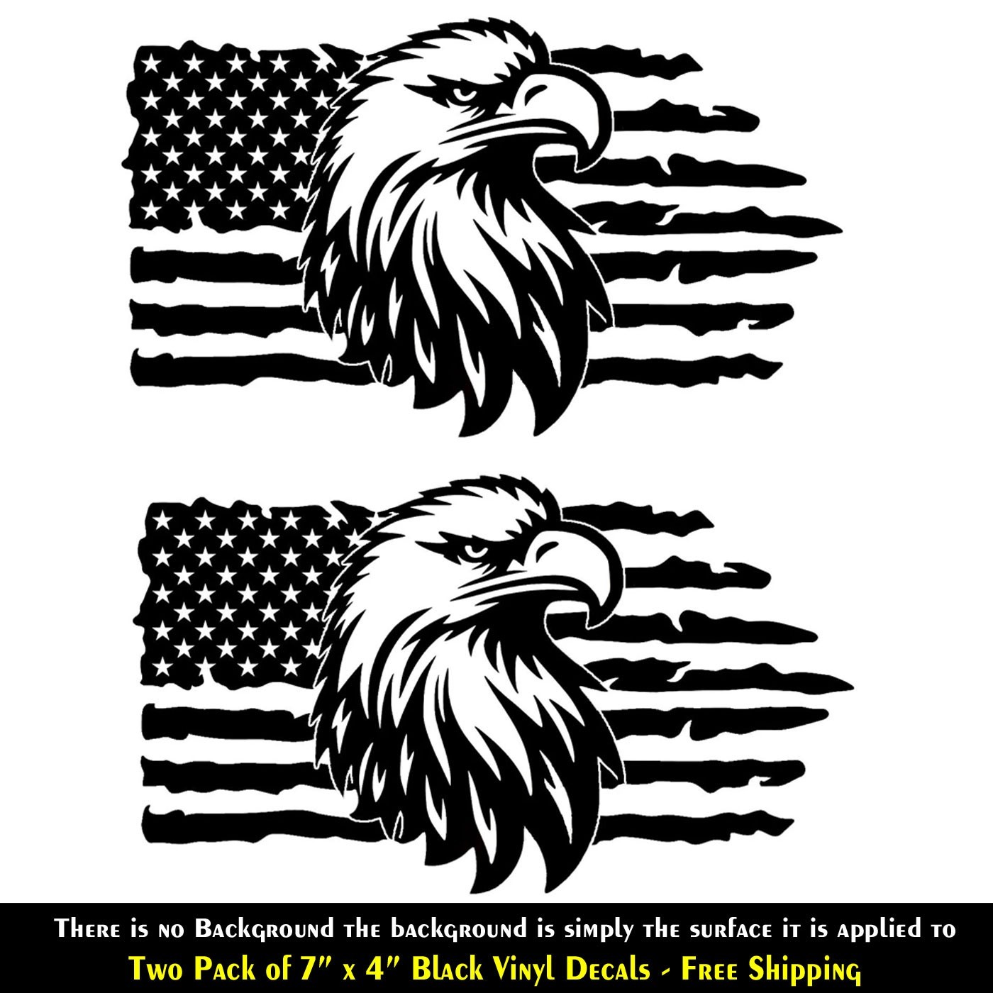 Eagle American Flag Two 7″ Black Decals Vehicle Door Bumper Any Flat Surface