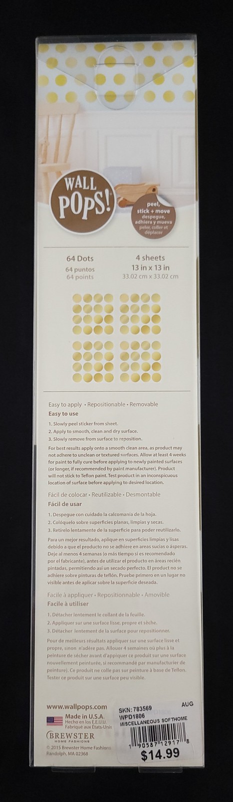 WallPops Confetti Dots Metallic Gold 64 Peel Stick Move Decorative Stickers