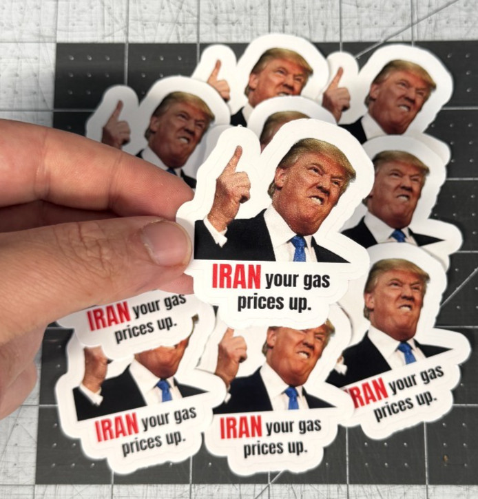 Trump “Iran Prices Up” Sticker 10 Pack Funny Gas Meme Political Decal 2″