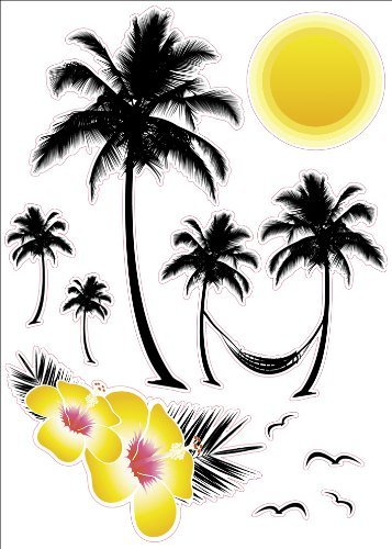 Pre-Cut Seaside Hawaii Palm Tree Artwork Decor Wall Sticker Decal 15″W X 23″H