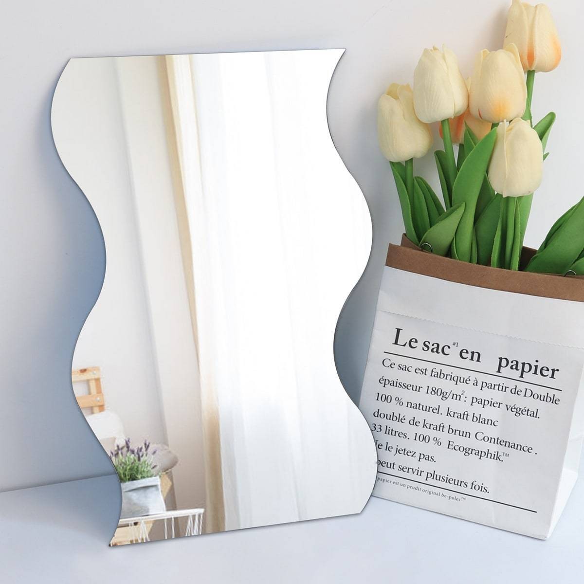 3Pcs/4Pcs Removable Wavy Mirror Wall Tiles Acrylic Bedroom Background Ornament