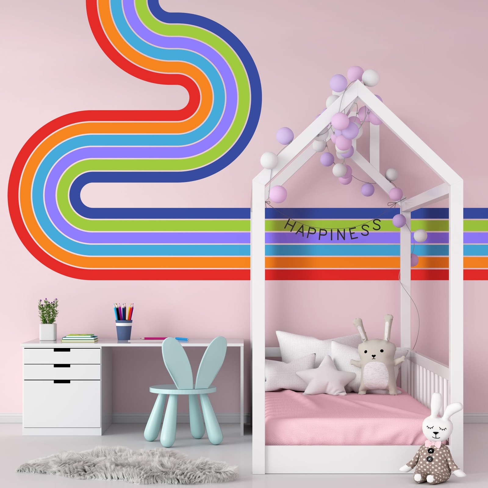 65″ x 116″ Large Removable Boho Rainbow Road Wall Decor – Colorful Self-Adhes…