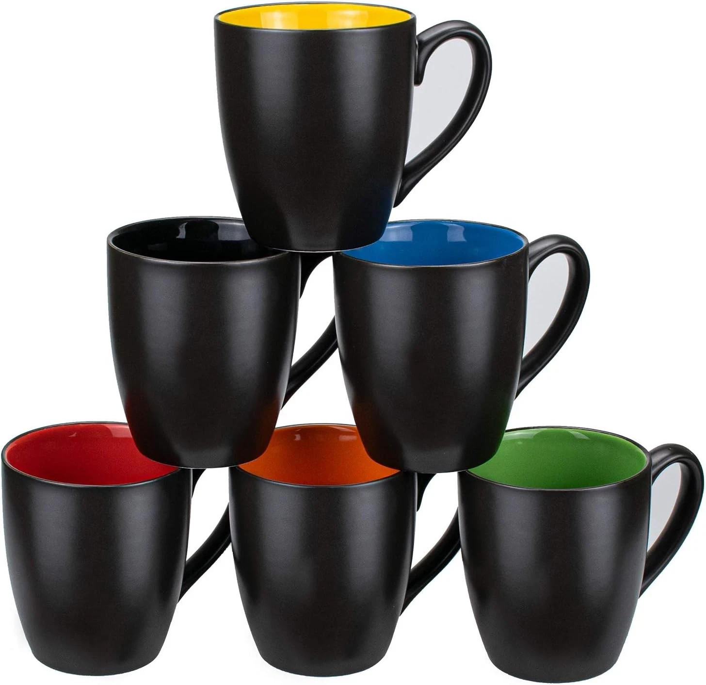 Set of 6 Coffee Mugs 16 Ounces Matte Black Large (Pack 6),