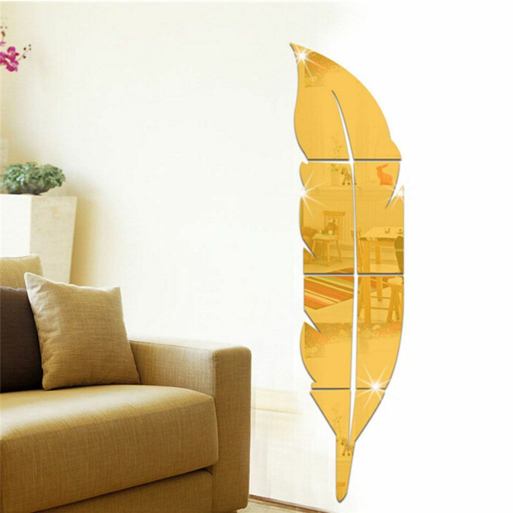 3D DIY Removable Feather Mirror Home Room Decal Vinyl Art Stickers Wall Decor US