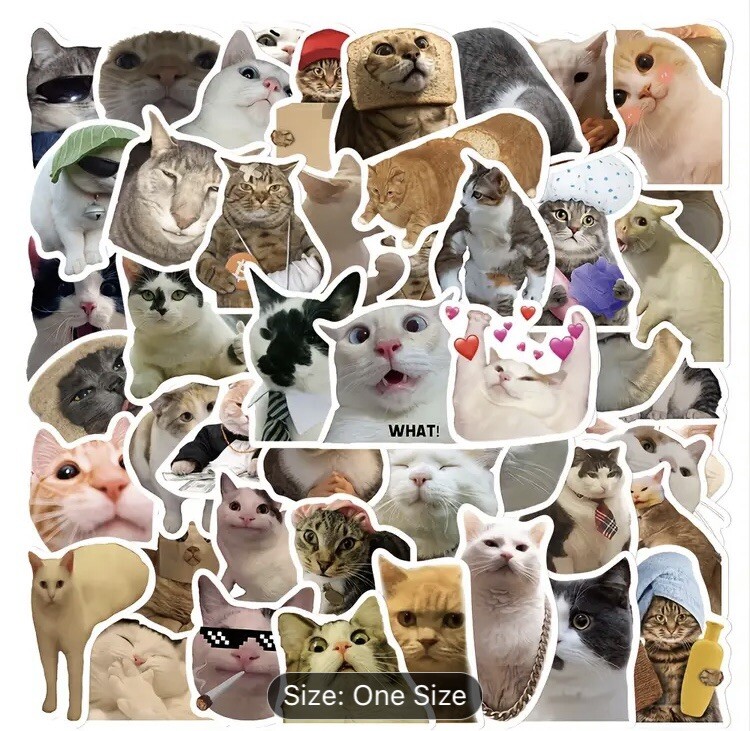 50 pcs Meme Cat Stickers (1) Kawaii Funny Gift Waterproof Stickers Decals For