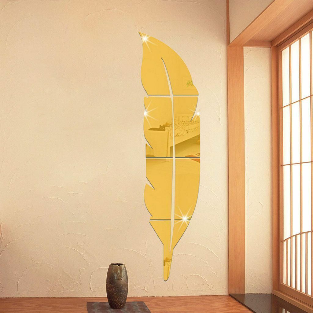 Removable 3D DIY Feather Mirror Home Room Decal Vinyl Art Stickers Wall Decor
