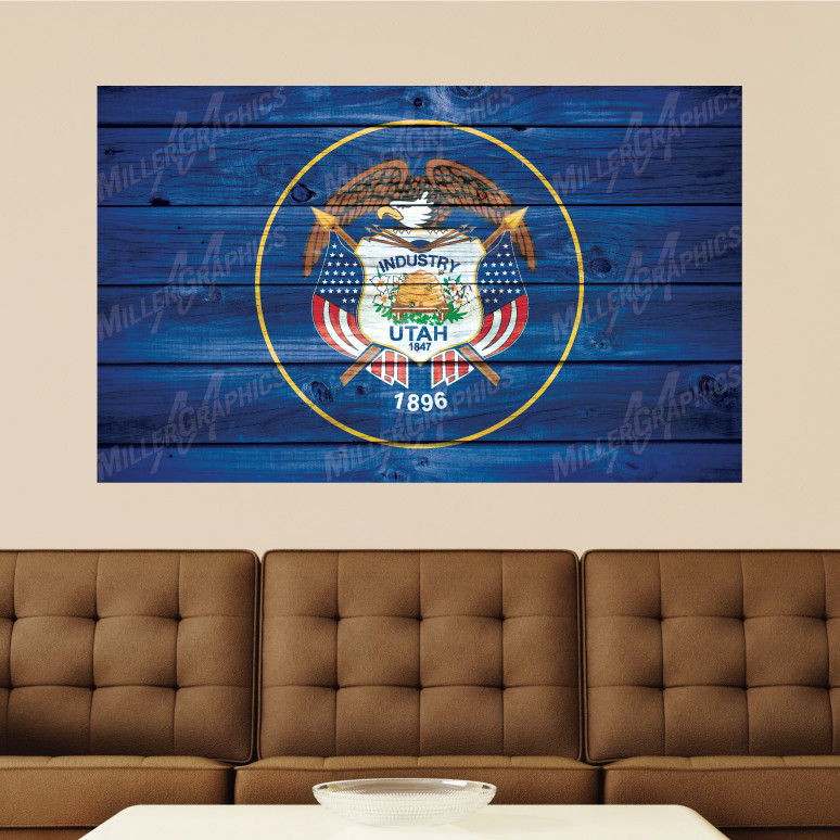 Utah Flag Distressed Wood Vinyl Wall Decal Sticker Graphic Art – 4 Sizes