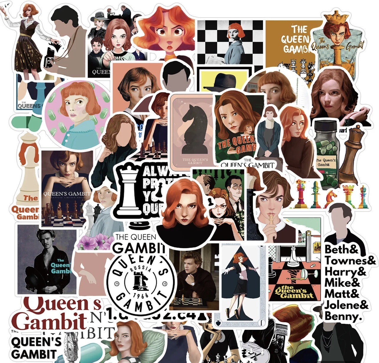 50 PCS The Queen’s Gambit TV Show Stickers Car Decal Laptop Binder Free Shipping