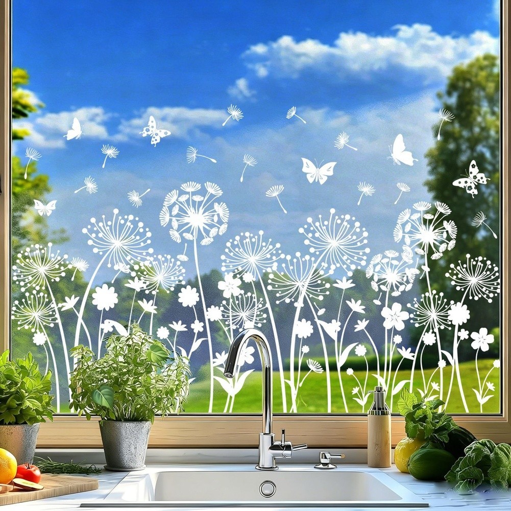Dandelion Wall Decal White Static Cling Sticker for Windows and Glass Doors