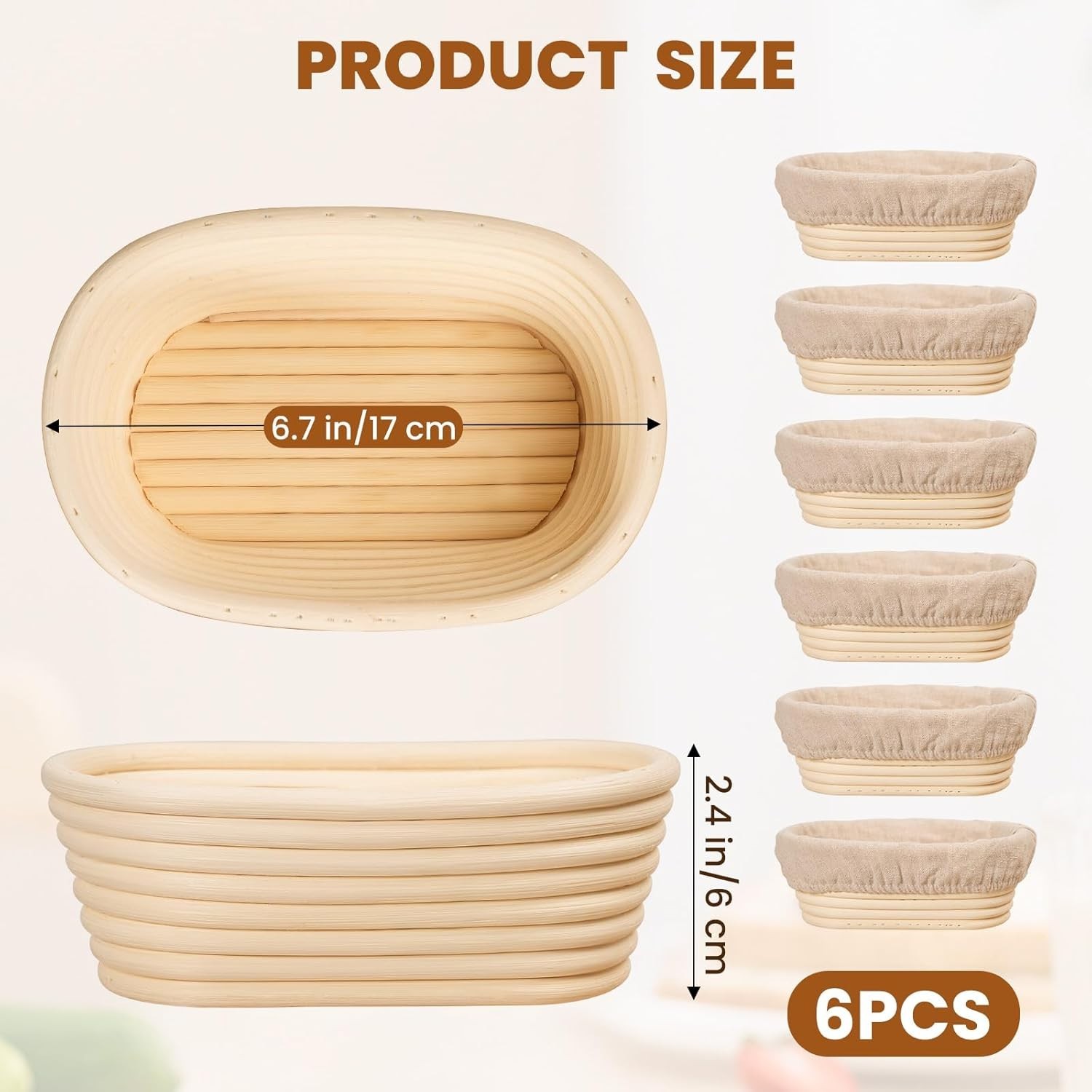 6 Inch Oval Banneton Bread Proofing Basket Set of 6, Kikcoin Mini Sourdough Brea