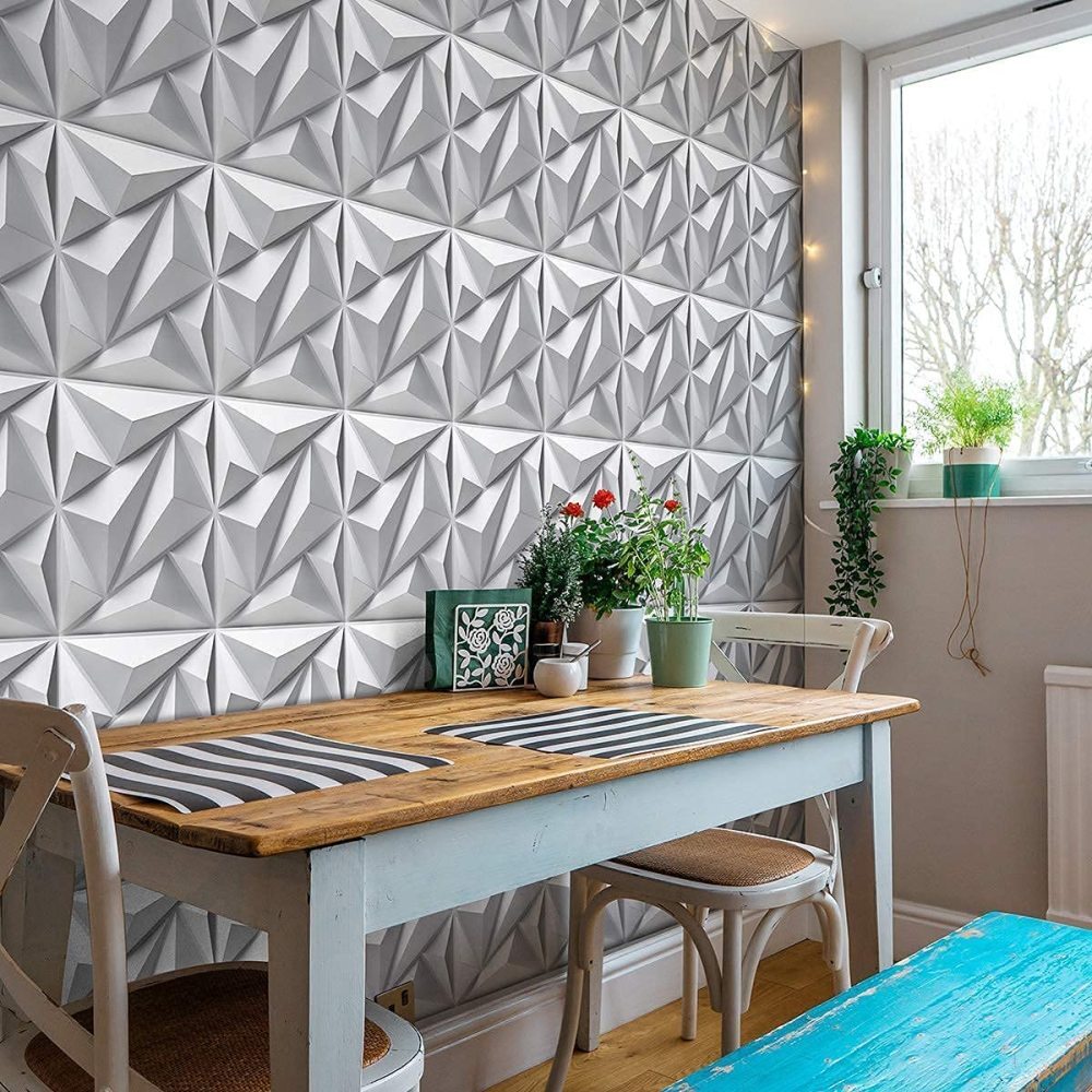 12pcs 3D Wall Panels Decorative Wall Boards 30cm*30cm Square PVC Panels White