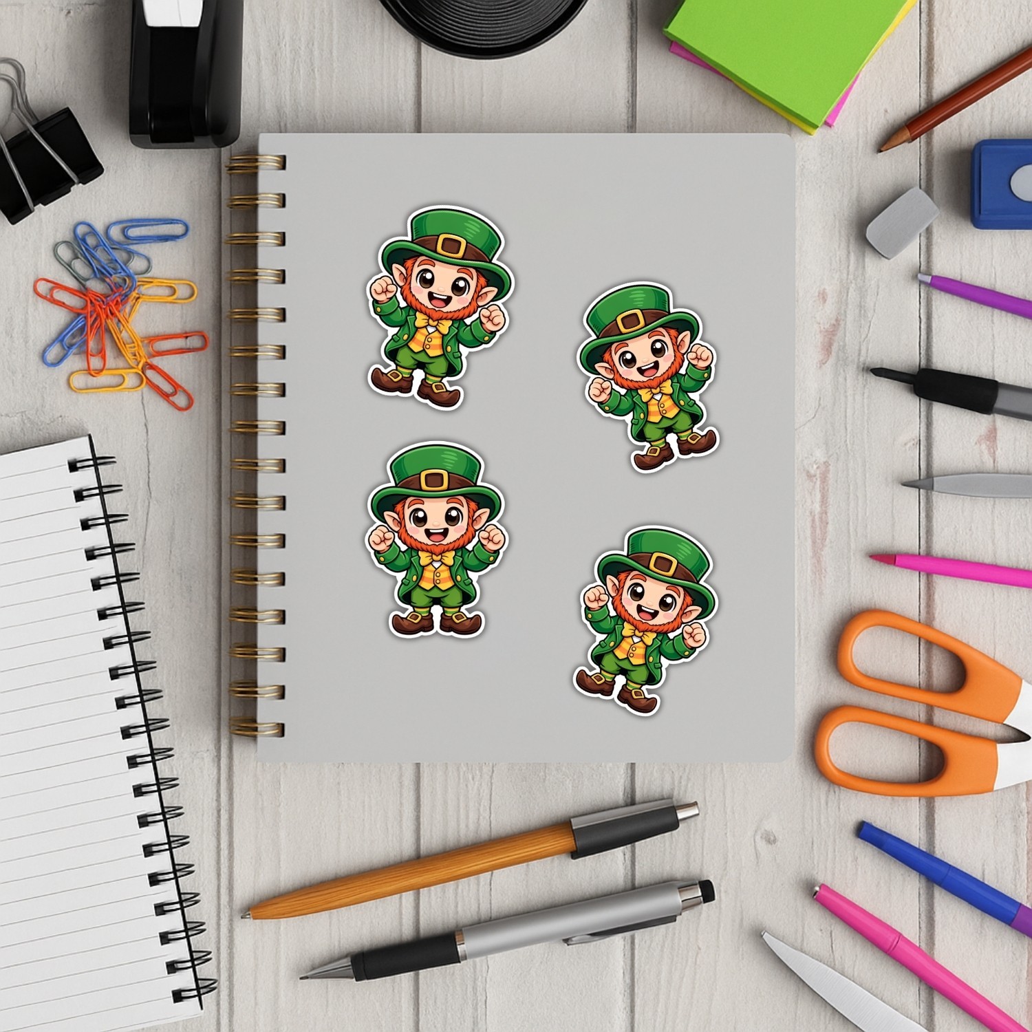 4PCS “Happy Leprechaun” Stickers – kawaii Cute Irish Cartoon Vinyl Decal Gift