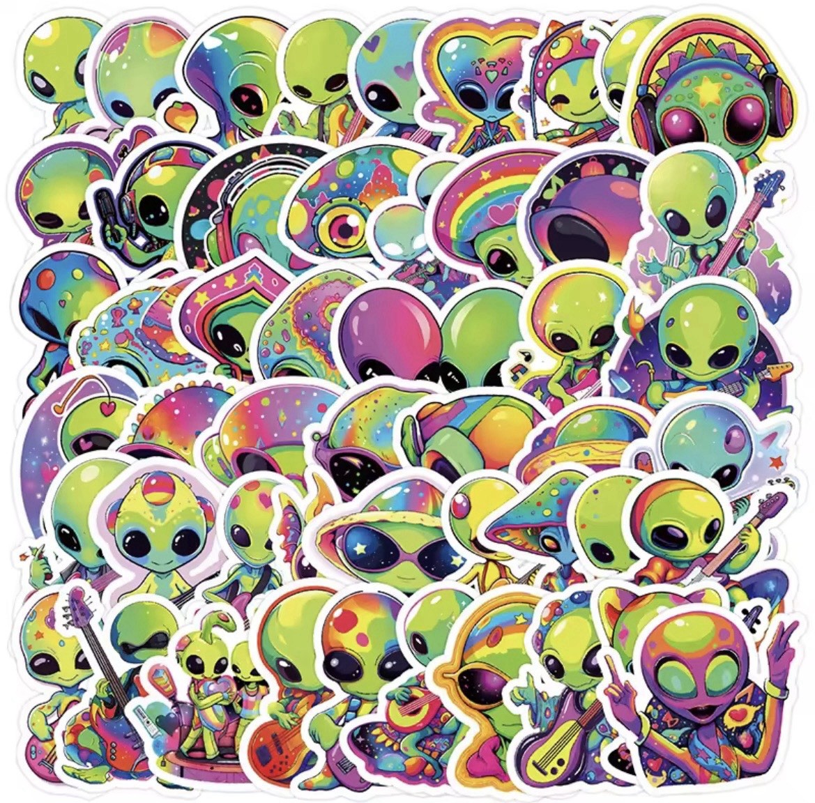 Rainbow Alien Cartoon Style Stickers 50pk Mix Rainbow Fun Stickers FREE SHIPPING