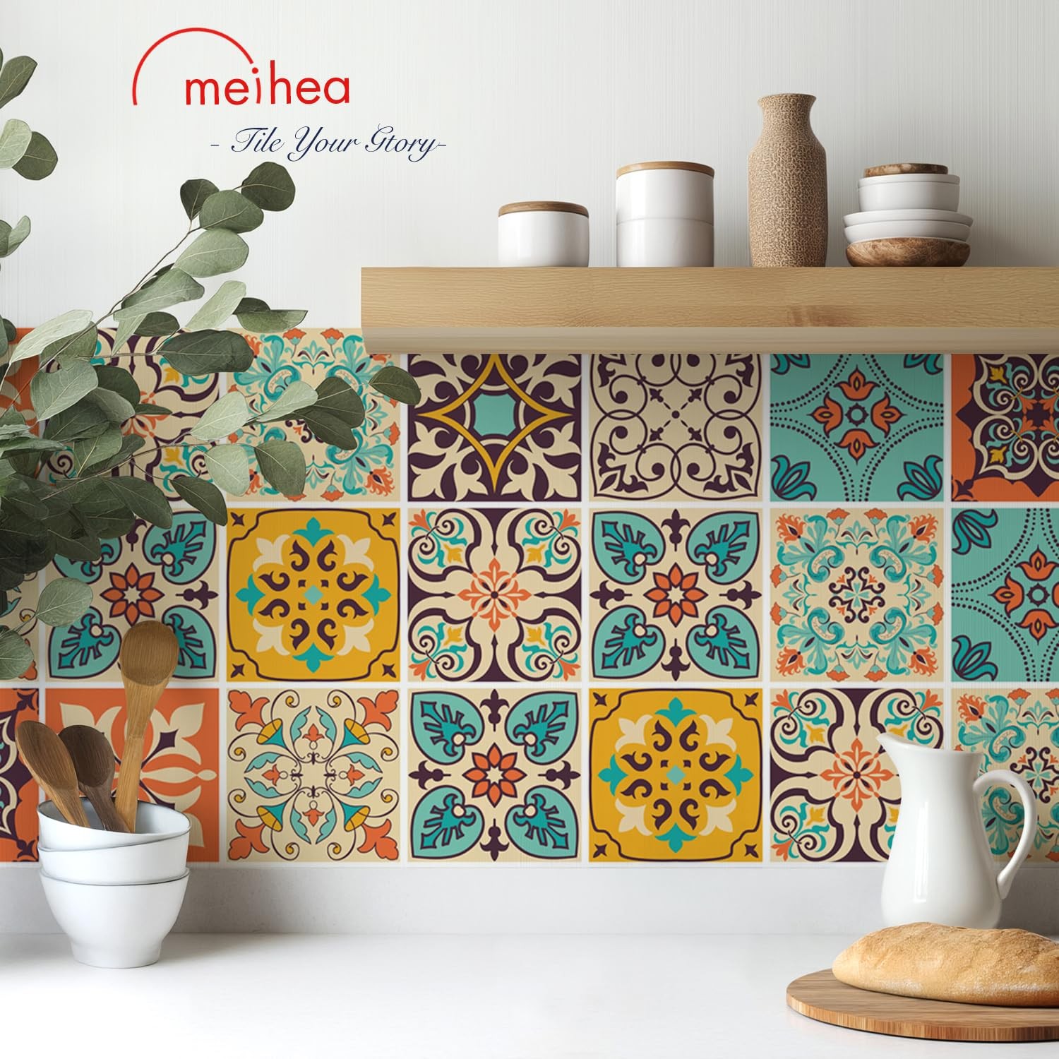 Vintage Moroccan Bohemian Tile Stickers 30 PC Pack – -Adhesive PVC Waterproof…