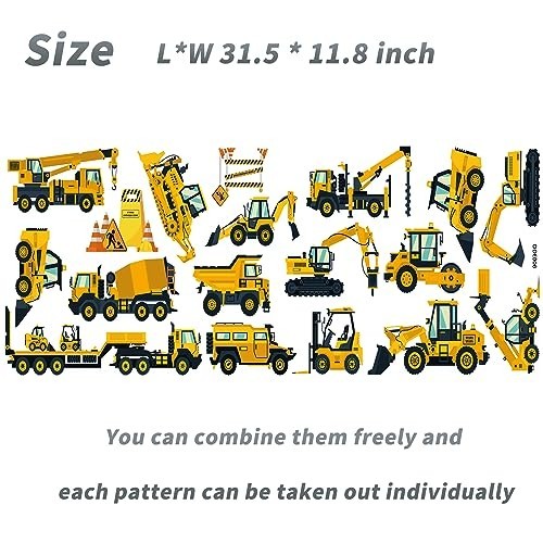 Construction Vehicles Wall Decals – Peel & Stick Removable Stickers for Kids’ Ro