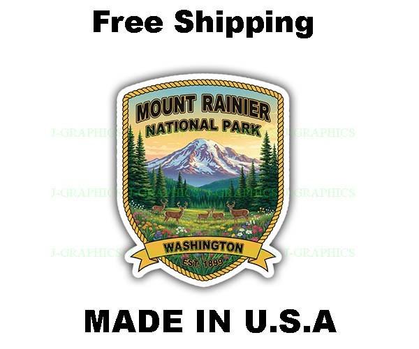 Mount Rainier National Park Vintage Style Travel Decal, Vinyl Sticker C