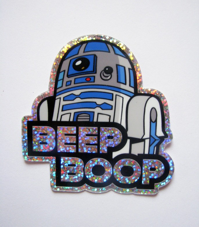 R2D2 Glitter Sticker 3″ Star Wars R2-D2 Decal For Skateboard, Laptop, Car Window