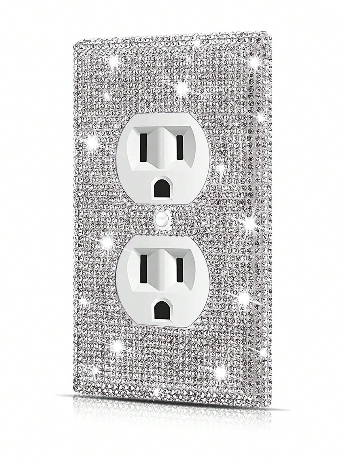 Silver Rhinestone Outlet Cover Plate 1 Piece Standard Size