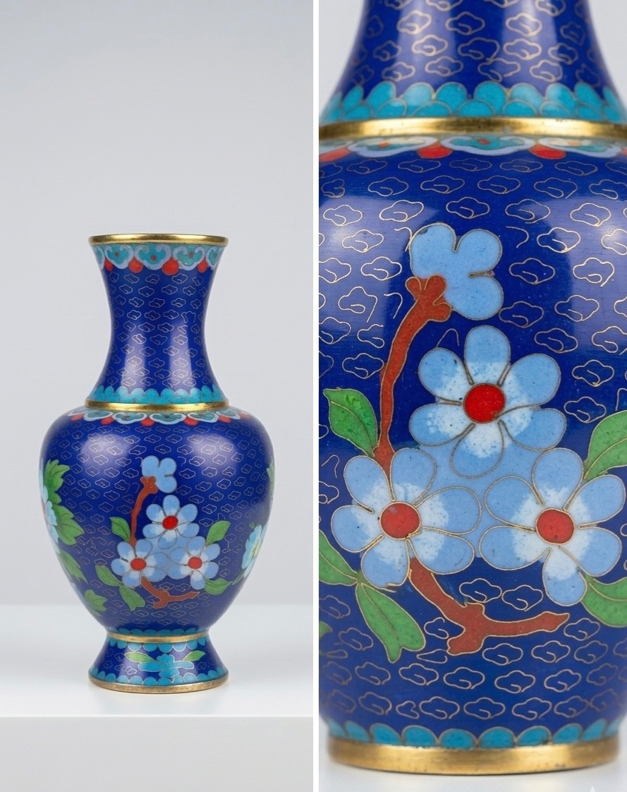 Vintage Cloisonné Brass Vase Floral Enamel Chinese Style Antique Decor – Minor C