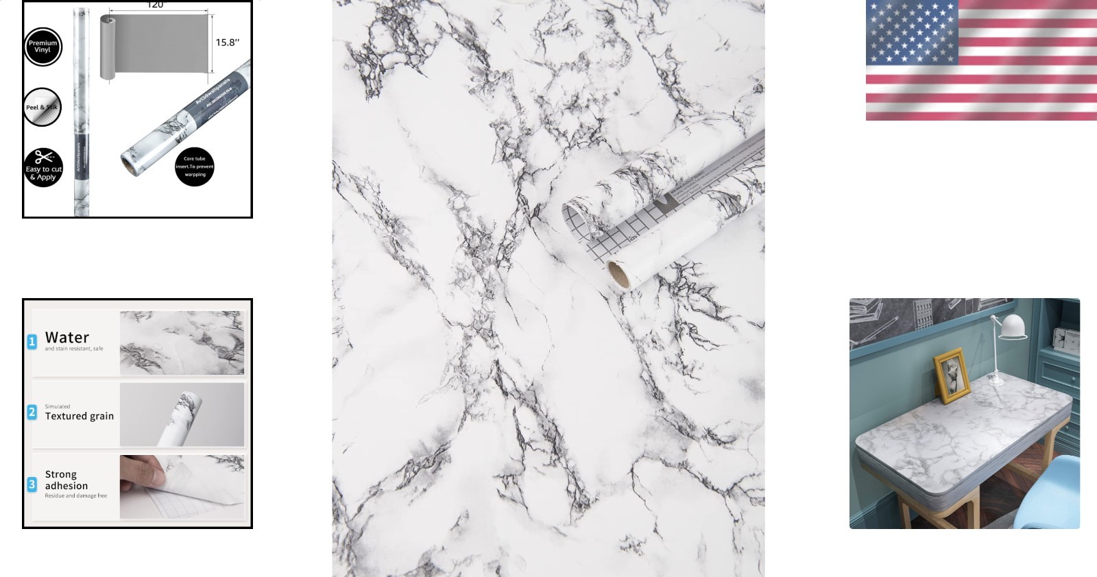 Marble Wall Panel Self-Adhesive Waterproof Art Deco Vinyl Removable