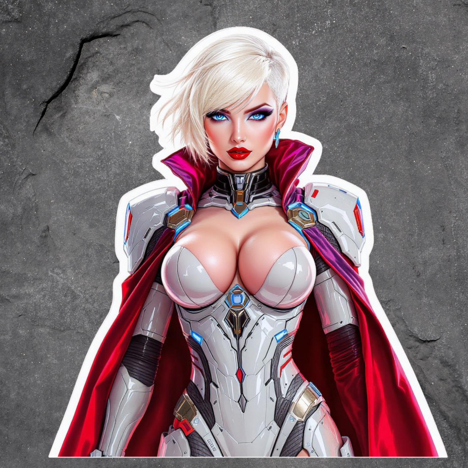 Pinup Girl Sticker Vinyl Decal Sci Fi Armor Cape Blonde Futuristic Seductive