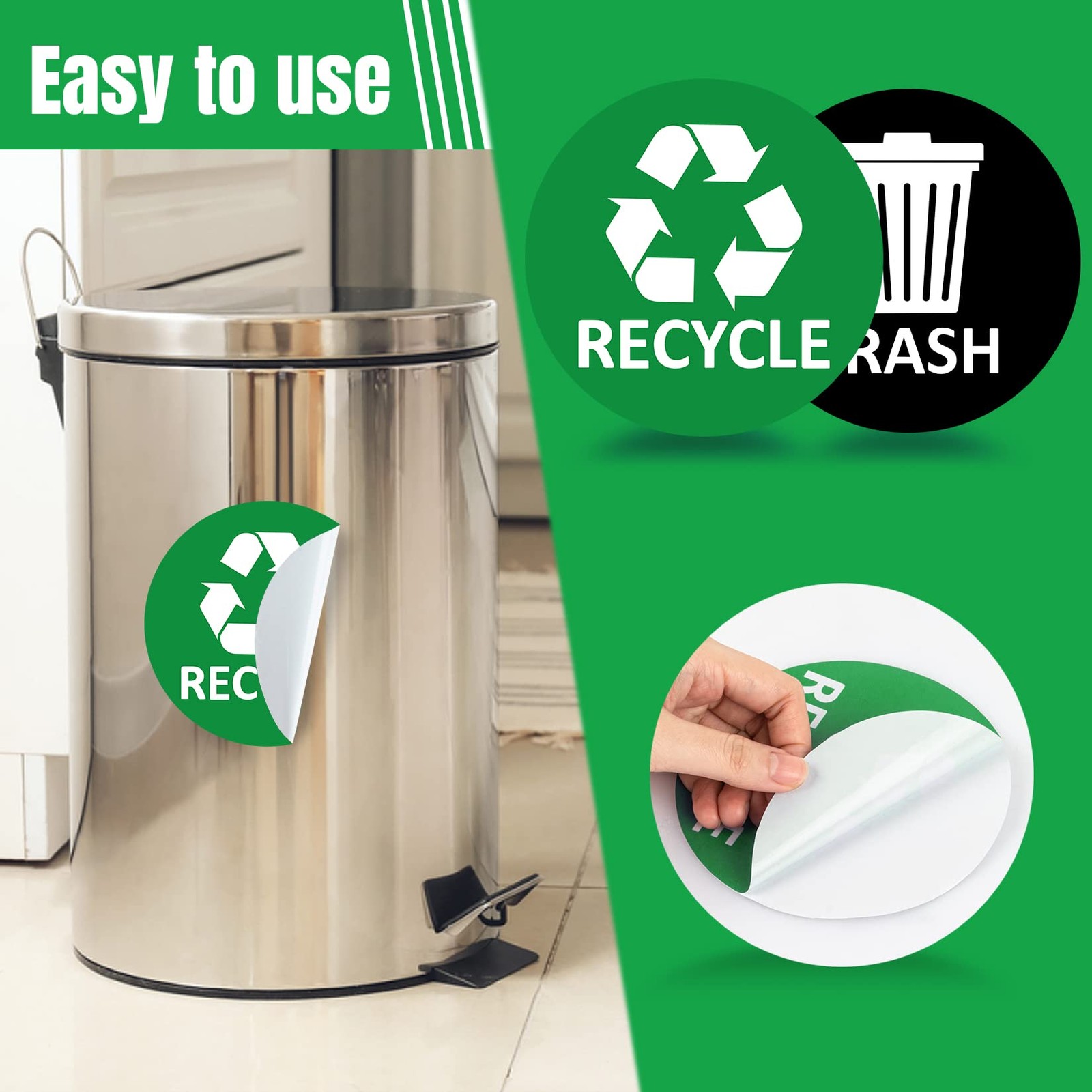 Vinyl Trash Stickers Set, 3 Pcs Recycling Signs, Home Hotel Necessity, Black