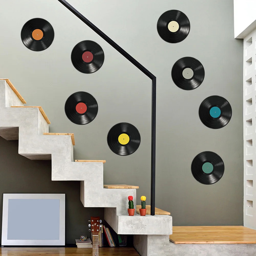 Vinyl Record Stickers 8pcs Diy Transfer Belt Decal Mural Living Room Bedroom Bar