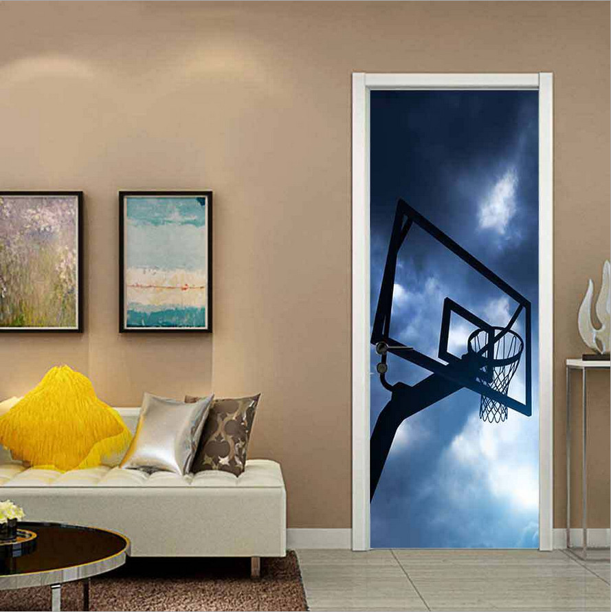 Self Adhesive Door Sticker Dark Sky Basketball Stand Wall Decor Mural Wallpaper