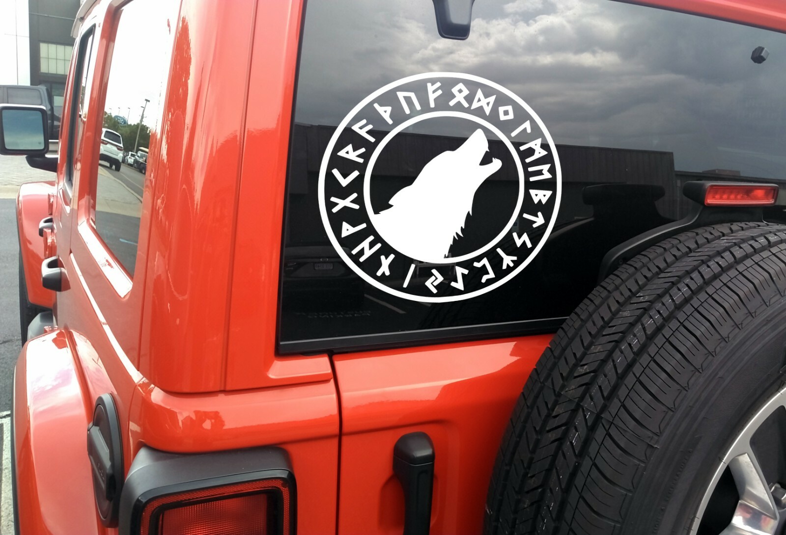 Wolf in Runic Circle Vinyl Decal | Odin Viking Celtic Geri Freki Runes | Sticker