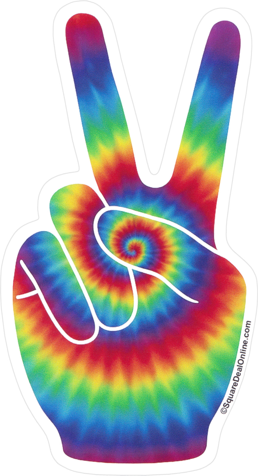 Sticker – Tie Dye Rainbow Peace Fingers Flower Power 1960s Protest Anti-War 5.5″