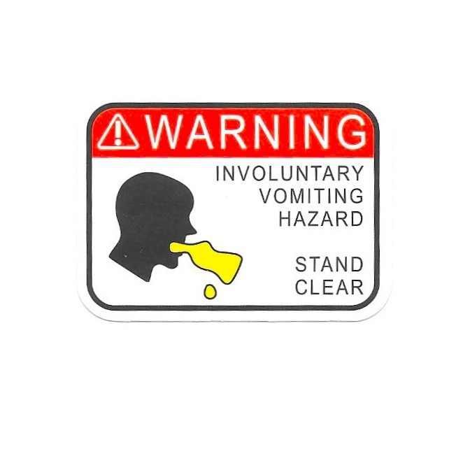 Warning Involuntary Vomiting Hazard Sign Vinyl Sticker Funny Caution Laptop Mug