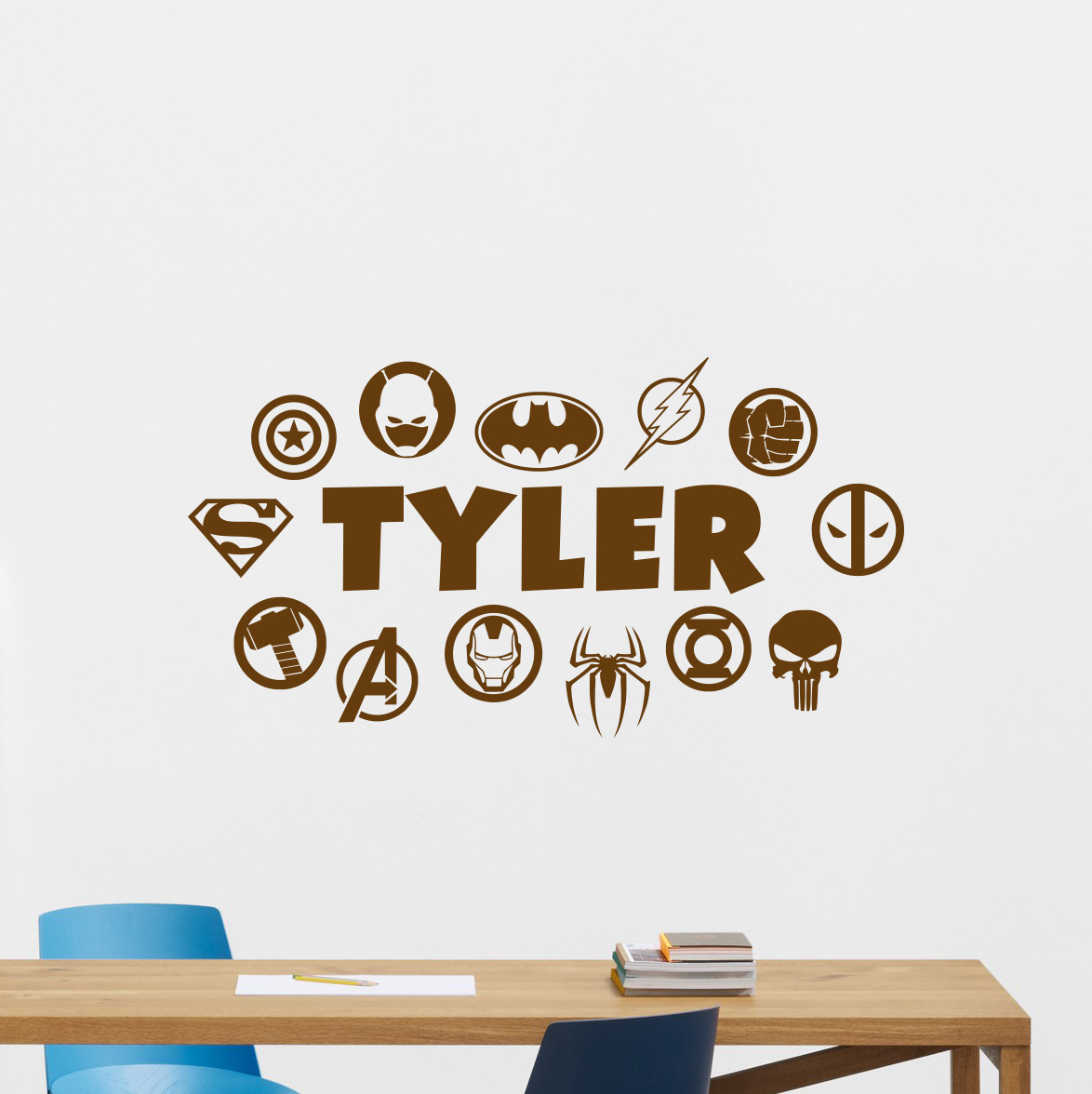 8Personalized Superheroes Logo Wall Decal Custom Name Vinyl Sticker Mural 163zzz