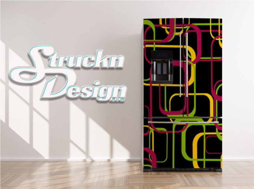 Abstract Stretch Square Pattern Black Fridge Freezer Wrap Side Door Vinyl Decal