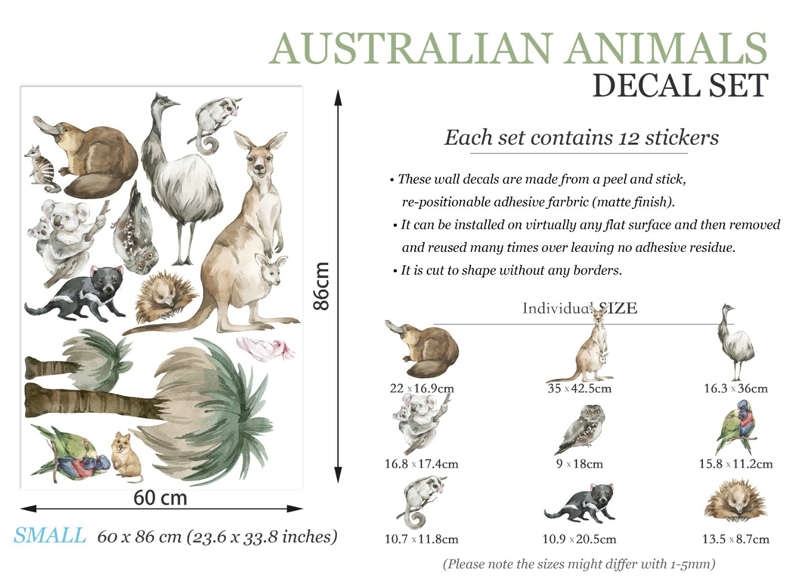 Australian Animals Trees Floral Koala Eucalyptus Removable Nursery Wall Decal