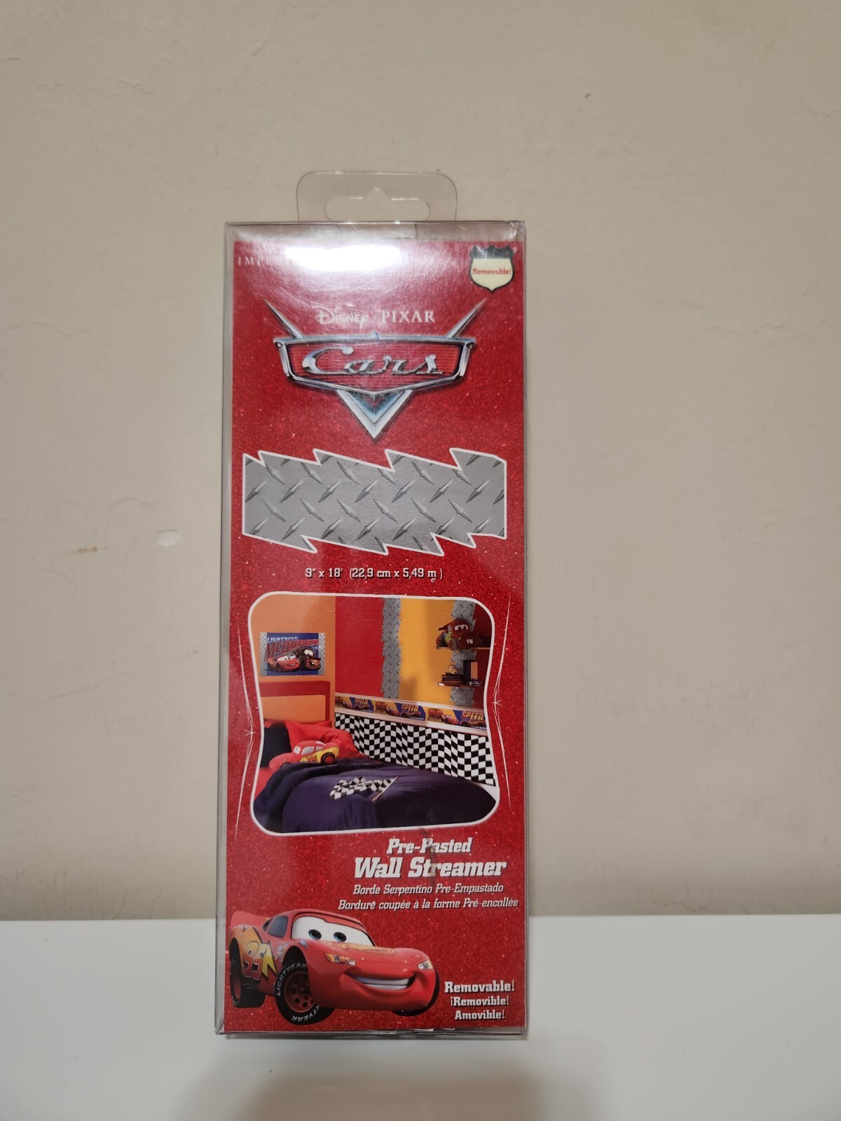 Disney PIXAR CARS Chrome Silver Pre-pasted Wall Streamer Border 9”x11’ Open Box