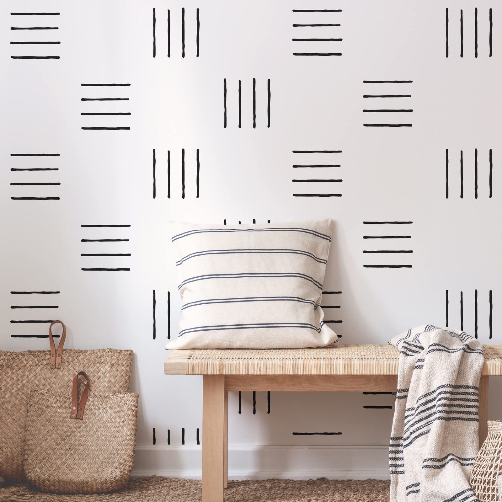 4 Lines Black Vinyl Wall Decals, Peel and Stick Modern Boho Line Groups Strip…