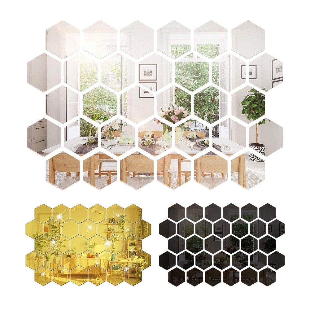 32 Pieces Hexagonal Mirror Wall Stickers for Home Walls Acrylic Panels