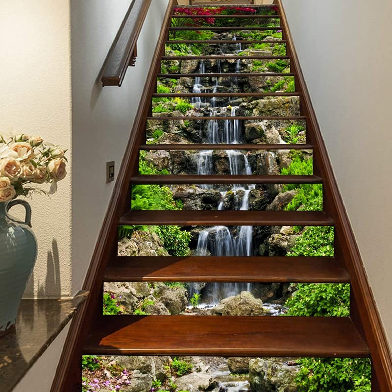 artfanke 3D Small Waterfall in Mountains Stair Stickers Peel and Stick