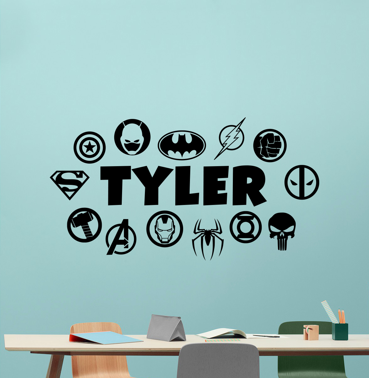 8Personalized Superheroes Logo Wall Decal Custom Name Vinyl Sticker Mural 163zzz