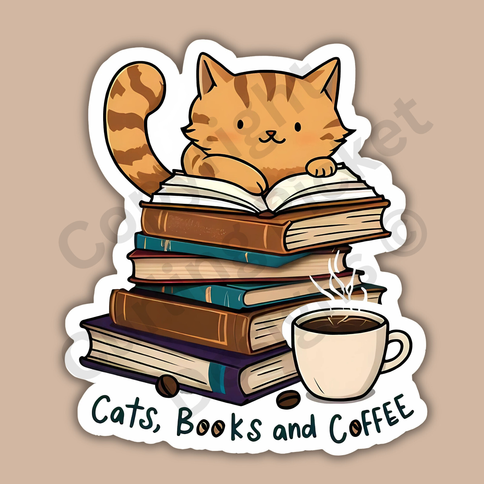 Cats Books And Coffee Cafe Snuggle Brew Cute Funny 3″ Vinyl Sticker