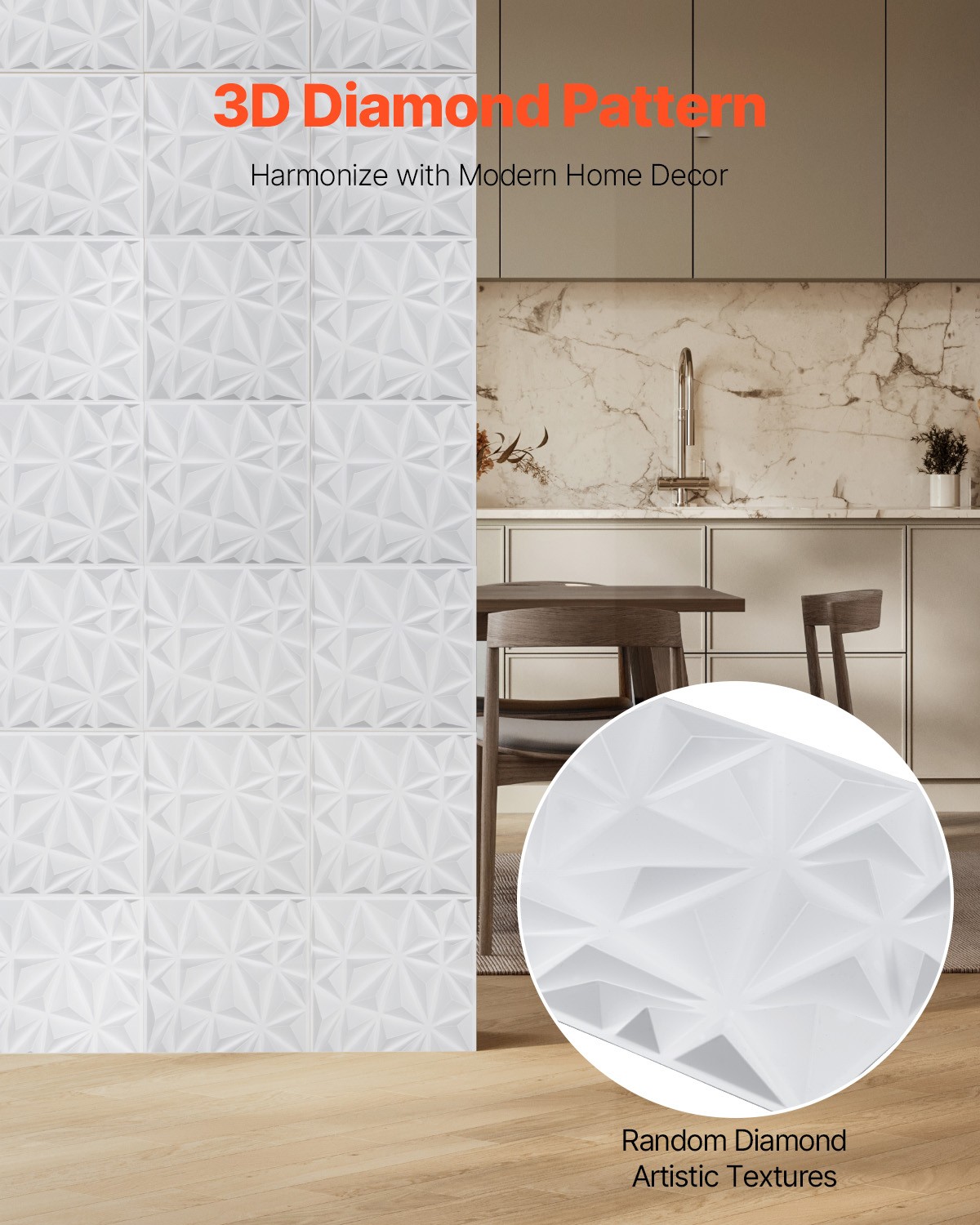 33 Pack White 3D Wall Panels Decorative PVC Tile 11.81″ X 11.81″ Diamond Design