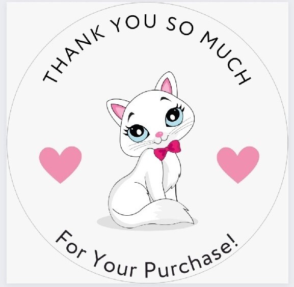 White Cat w/ Pink Bowtie Thank You Sale Stickers / Labels (2 Sheets/50 Stickers)