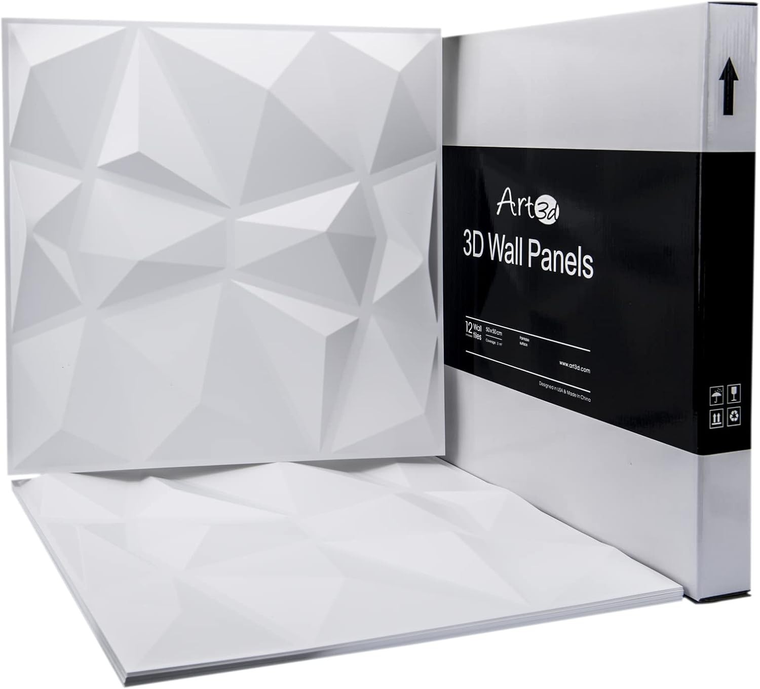 12 Pack 3D Diamond Design Wall Panels 19.7″x19.7″ PVC Panel for Interior Wall…